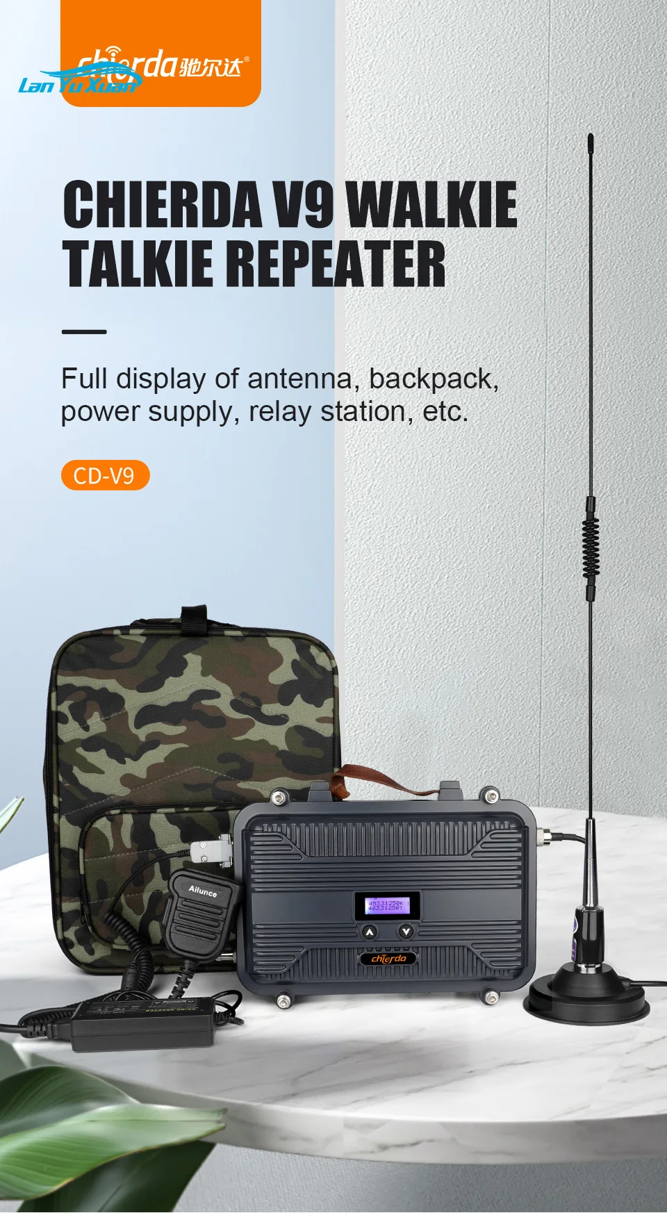 Portable Signal Booster Amplifier UHF VHF Power Divider Frequency Repeater For Walkie Talkie