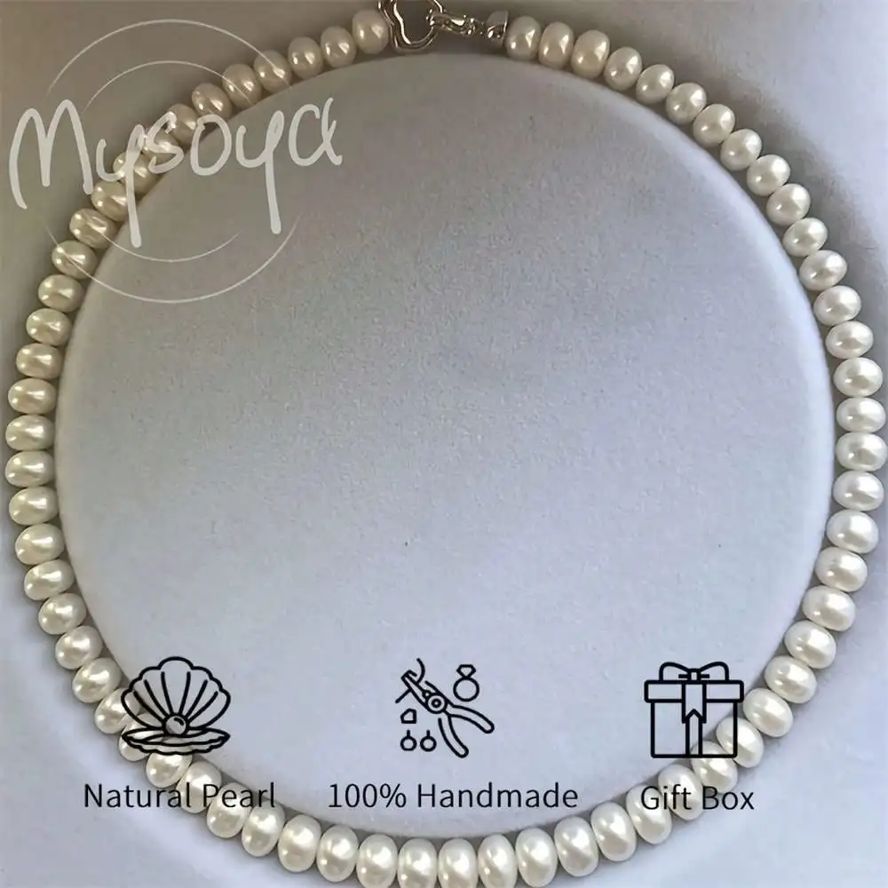 

MYSOYA Freshwater Pearl Bracelet & Necklace Set 8-9mm Pearls Gift Box Gift for Her Wedding Christmas Anniversary New Year Gift