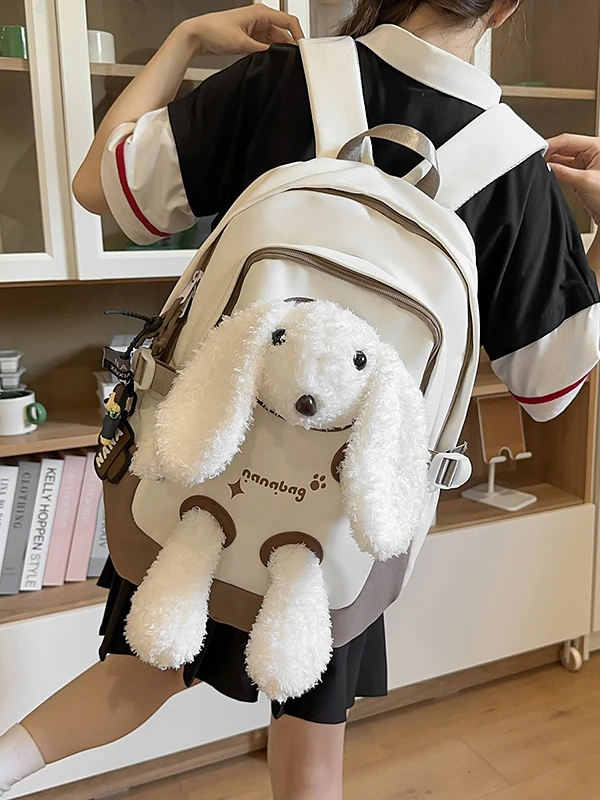 

Cute Cartoon Rabbit Doll Backpack Casual Travel Shoulder Bag for Junior And High School Girls College Students Medium Waterproof