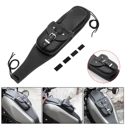 Black Fuel Tank Bag Universal Motorcycle PU Leather Fuel Tank Cap Cover Panel with Pouch Bag