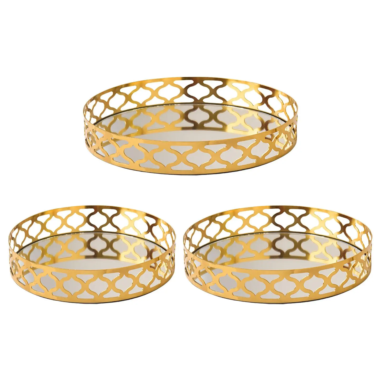 

Gold Hollow Metal Mirror Cosmetics Jewelry Organizer for Trinket Makeup Display Dresser