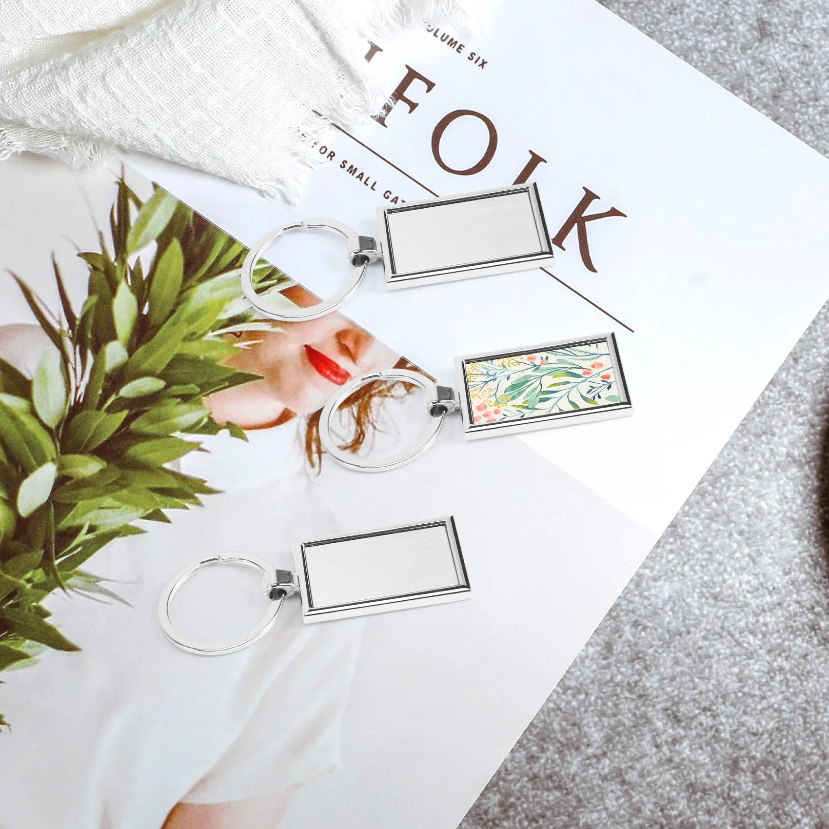 

ABIY-12 Pieces Sublimation Blank Keychain Rectangle Metal Heat Transfer Keychain Blank Key Rings for DIY Crafts Supplies