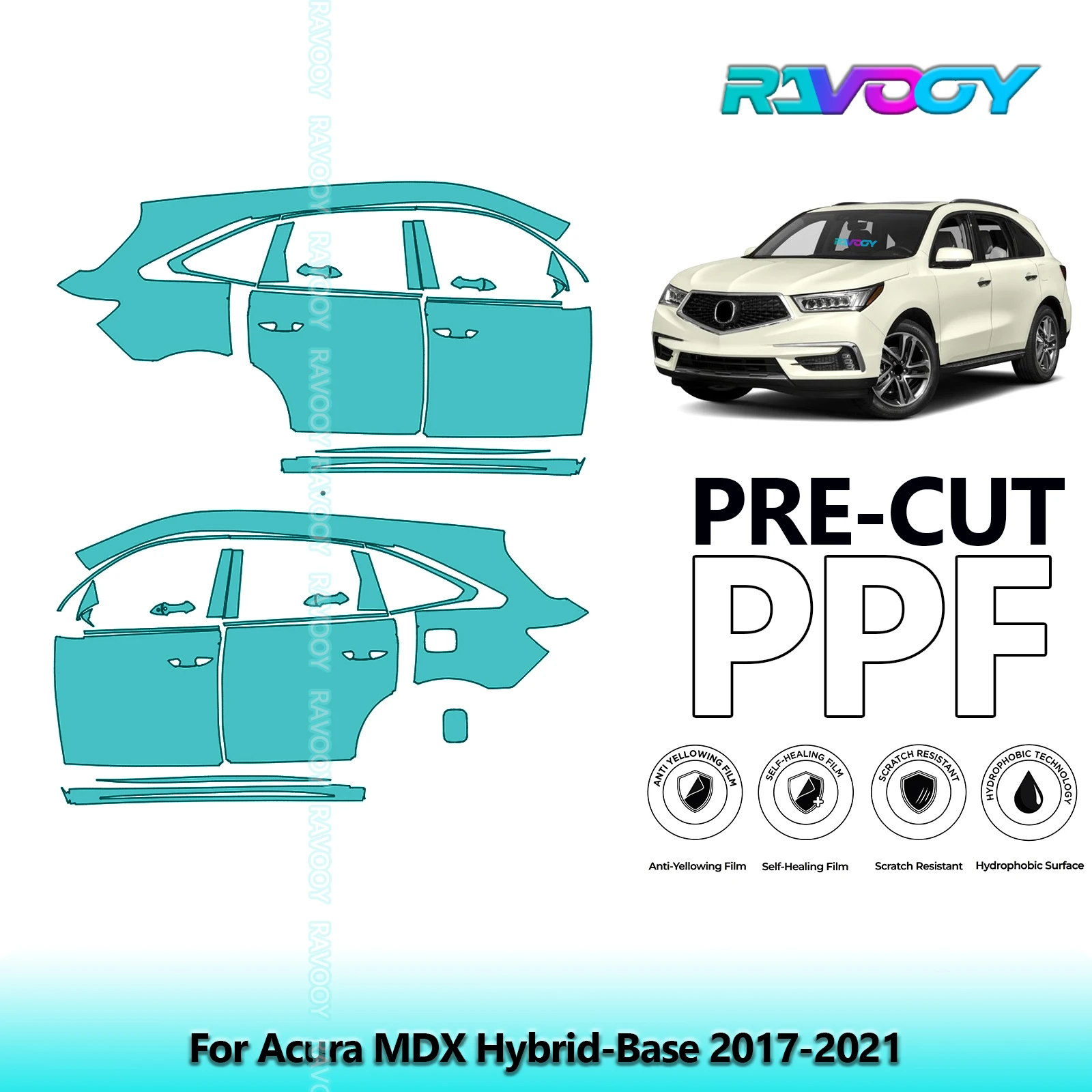 

For Acura MDX Hybrid-Base 2017-2021 8.5mil Clear Matte Pre-Cut PPF Door & A/B Pillar Kit TPU Paint Protection Film Set