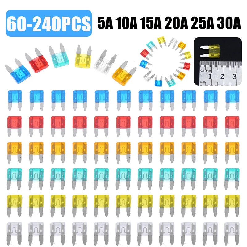 60-240Pcs 5A 10A 15A 20A 25A 30A Mixed Set Kit Auto Car Styling Cars Truck Mini Fuse Mixed Set Kit Blade Fuses Accessories