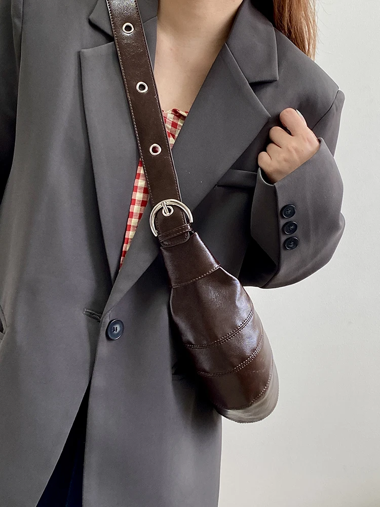 حقيبة بوق كرواسون كلاسيكية على الطراز الكوري للسيدات باللون البني الجديد لعام 2025 - حقيبة صغيرة على شكل زلابية راقية لحمل الكتف والجسم #3