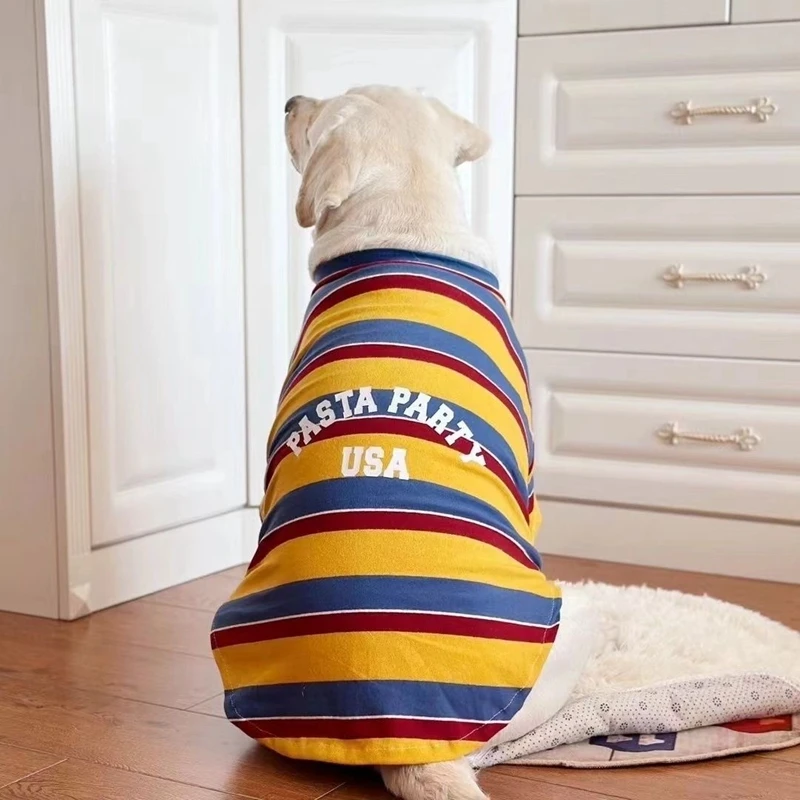 Summer Large Dog T-Shirts Yellow stripes Vest Pet Clothing Girl Medium Big Dog Shirt Boy Dog T Shirt Pet suppliers 20-50kg