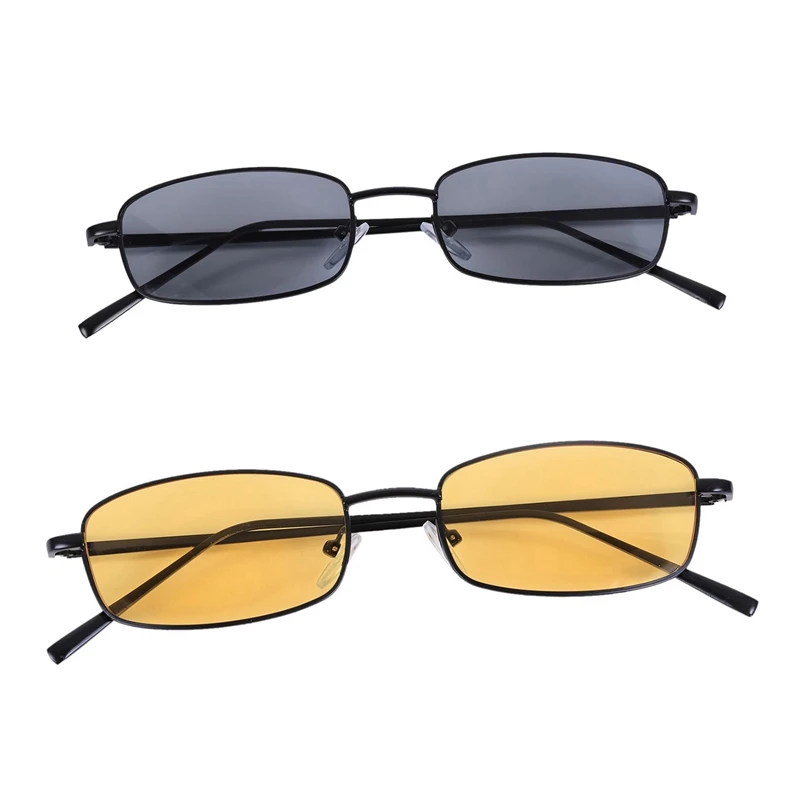 

2 Pcs Vintage Sunglasses Unisex Rectangle Glasses Small Shades Sunglasses S8004, Black Frame Grey & Black Frame Yellow