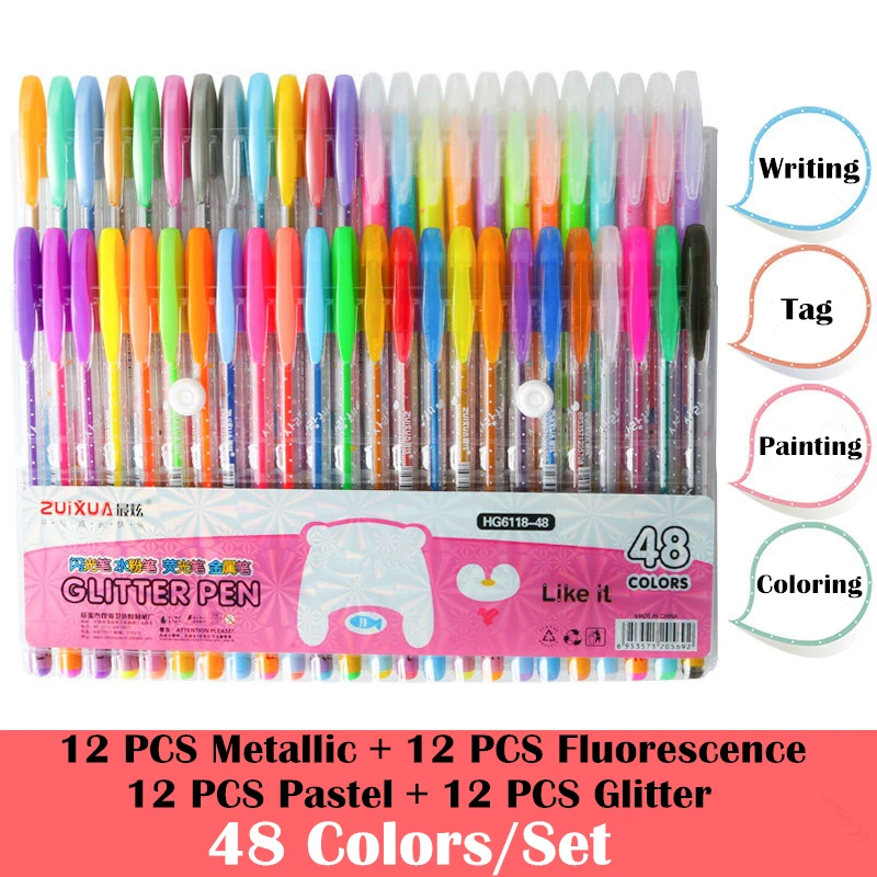 Imagem -06 - Glitter Gel Canetas Conjunto para Adultos Livros para Colorir Revistas Desenho Rabiscar Art Markers Cores 12 24 36 48 Pcs