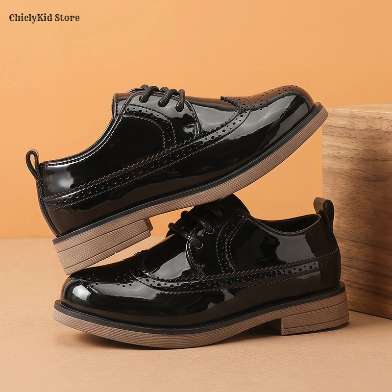 Boys Hollow Out Black Shoes Leather for Kids Party Wedding Dance Shoe Dress Toddler Fashion Children Teenage Flat White Autumn