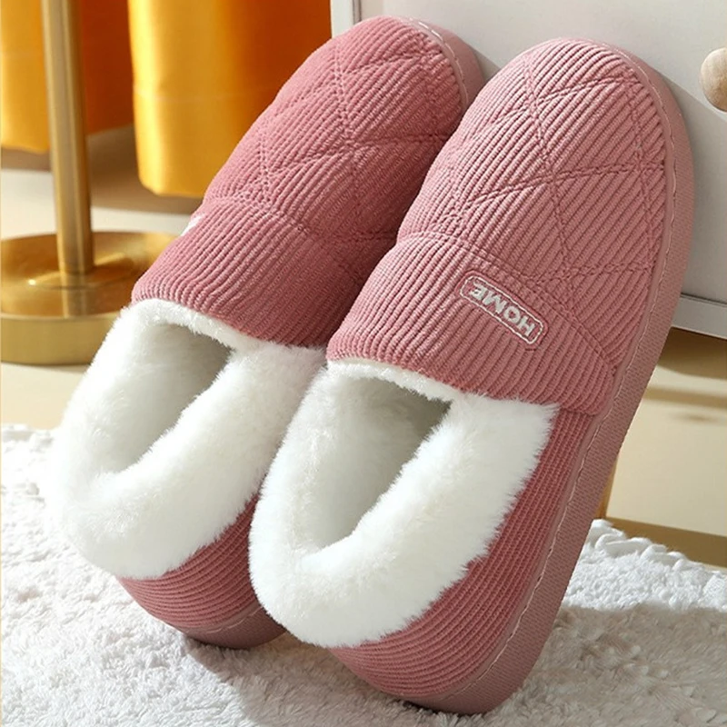 

2025 Women Slippers Warm Winter Shoes Couples Footwear Casual Soft Plush Men Slides Outdoor Thick Flat Sole Shoes Home Slipper
