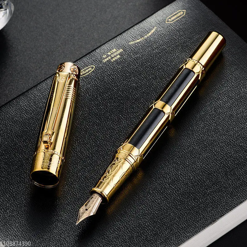 

New HERO 2065 14K Gold Fountain Pen Gold/Silver Blade F 0.5mm Nib Ink Pen Luxury Office Writing Smooth School Stationery Gift