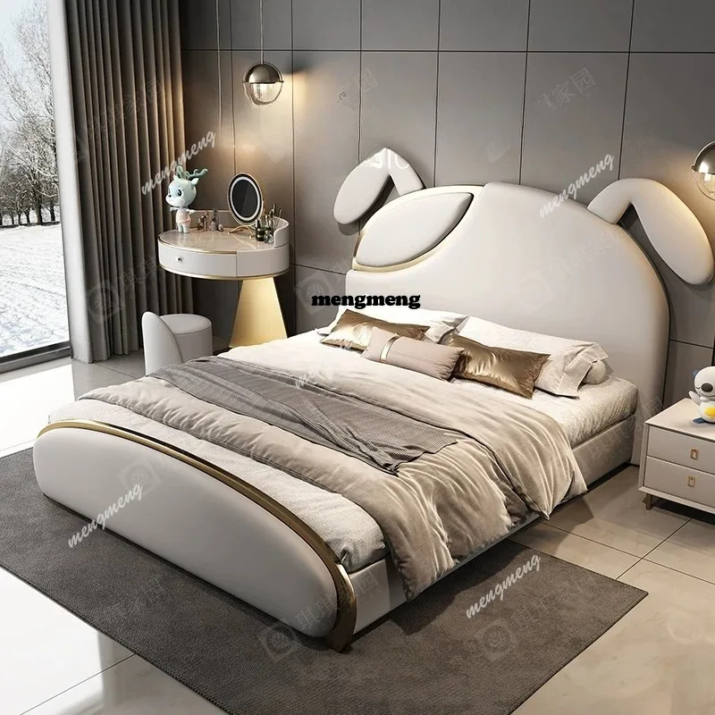 

Light luxury leather bed 1.8 meters double bed first layer cowhide soft bag bed