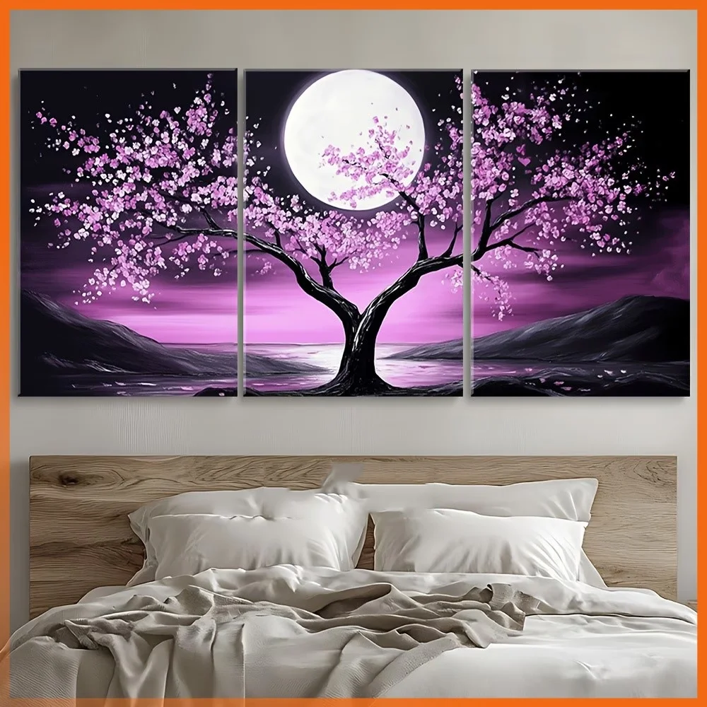 3Pcs DIY Diamond Painting Purple Tree Moon Landscape Full Square Round Drill Mosaic Triptych Diamond Embroidery Home Decor
