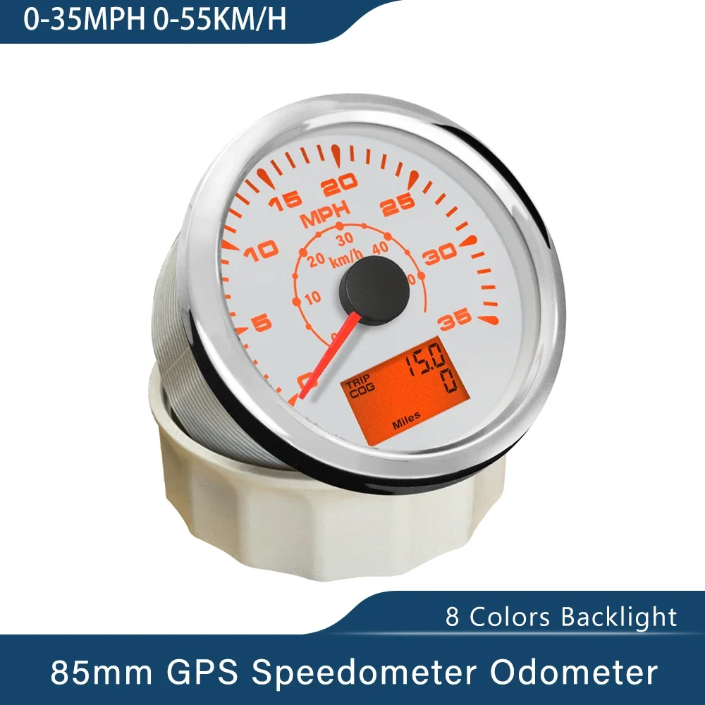 ELING 85 مللي متر نظام تحديد المواقع عداد السرعة 0-35MPH 0-80MPH 0-160mph 0-200MPH عداد المسافات الأميال مع 8 ألوان الخلفية لسيارة قارب دراجة نارية