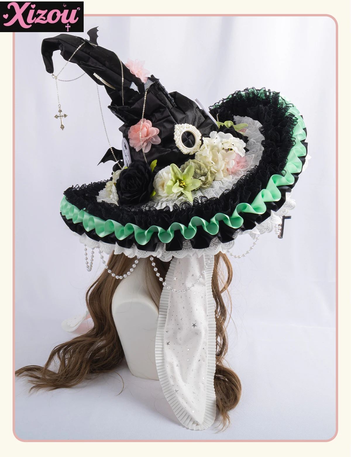 

Японская Лолита, кружевная бабочка, занавеска из бисера, кисточка, оригинальный дизайн, Хэллоуин, милая ведьма, двойная шляпа, кружевные шляпы ведьмы в стиле Лолиты, женские шляпы