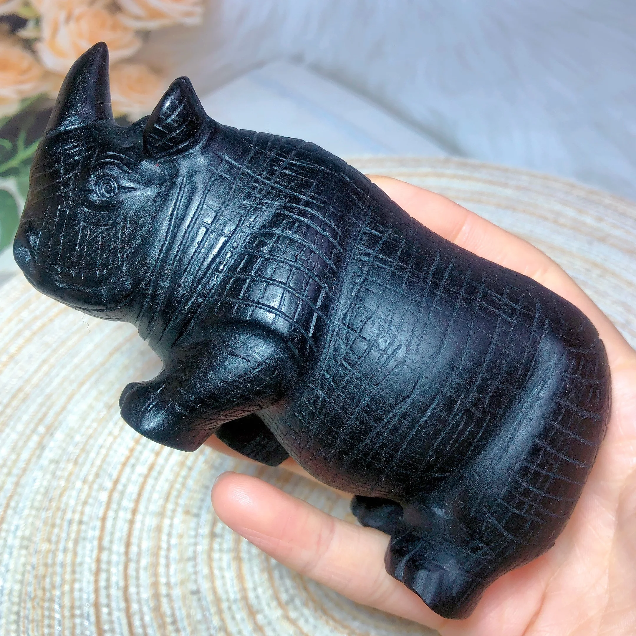 

Natural Crystals Black Obsidian Rhniocero Energy Reiki Healing High Quality Animal Carving Wholesale Mineral Ore Gift