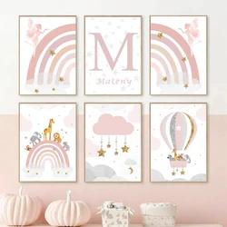 Pink Fairy Rainbow Balloon Girl Bedroom Poster Baby Nursery Wall Art Canvas Painting Kawaii Animal Picture Children's Room Decor