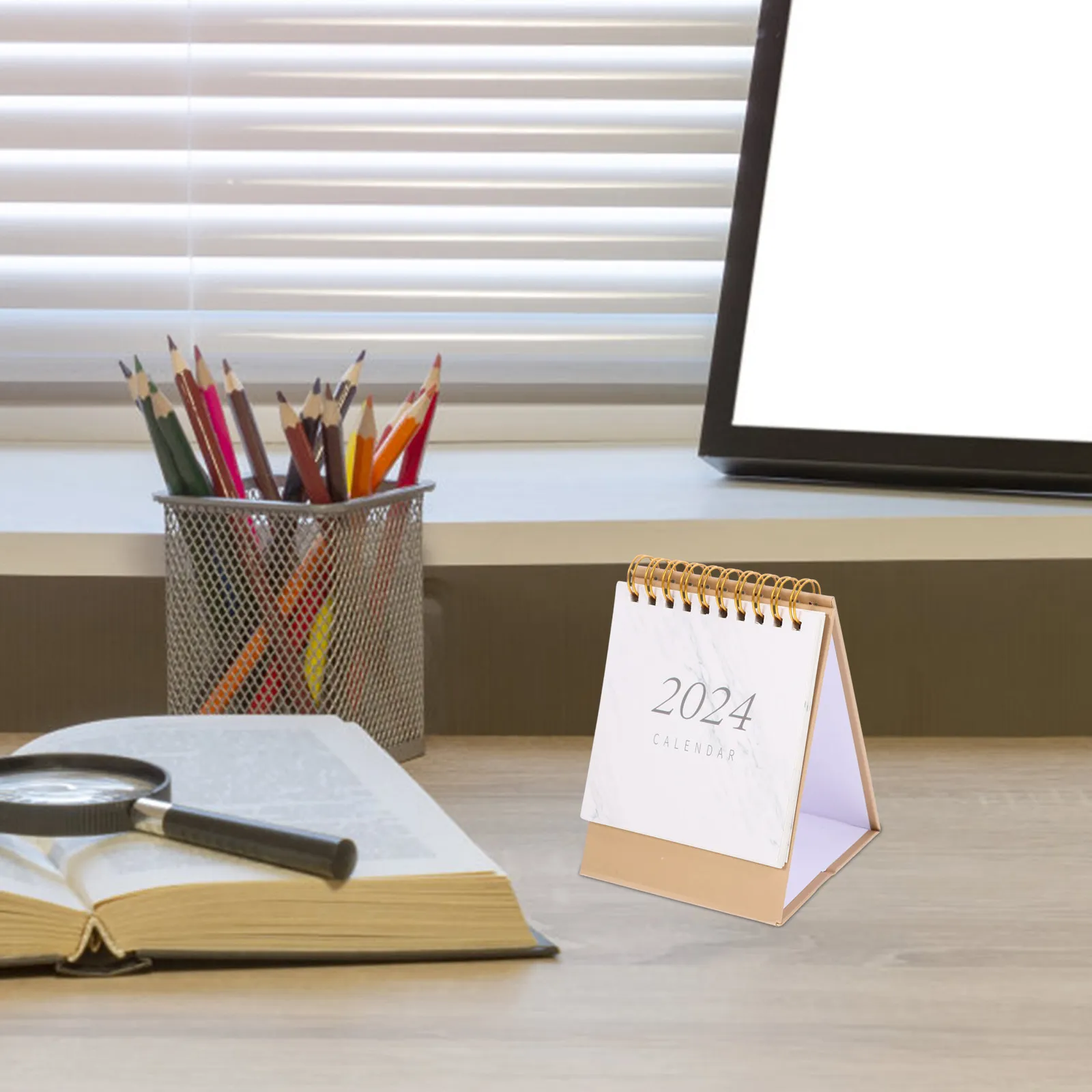 

Marble Pattern Table Calendar Foldable Base Minimalist Design Daily Use Monthly Standing Calendar Office Dorm Home