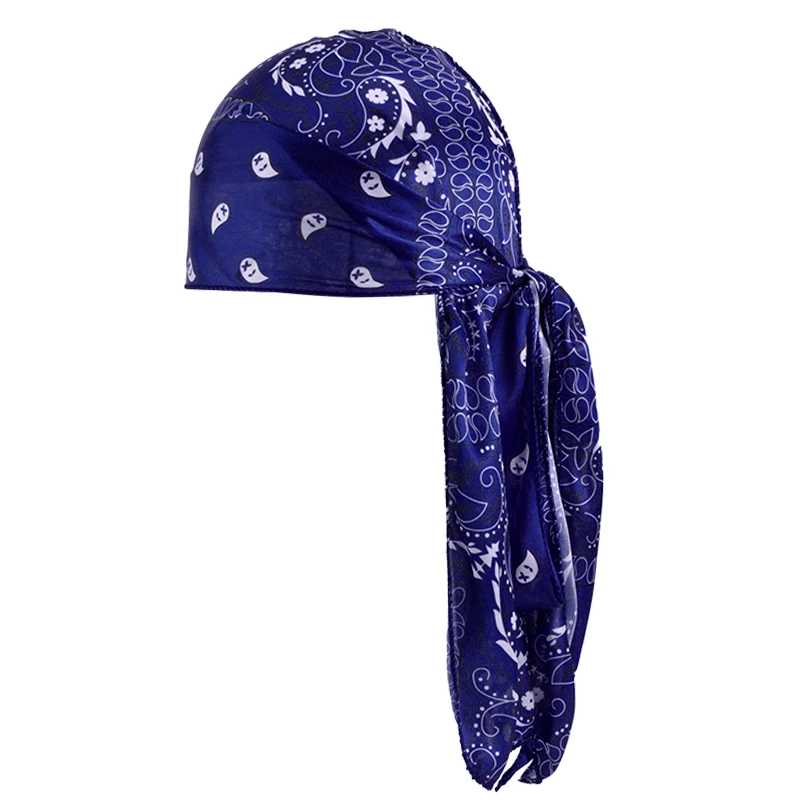 Amoeba Print Seidige Durag Bandanas Lange Schwanz Piraten Turban Kappe Cashew Blume Durag Turban Outdoor Radfahren Reiten Straße Hut Hijab – Detail 7
