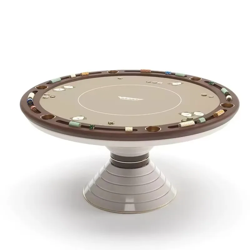 

Modern luxury solid wood 8-person Texas Hold'em table factory round casino card game with entertainment steel cup