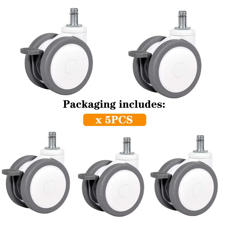 5 Packs 3 Inch Silent Office Chair Casters, Universal Swivel Wheels with Brake