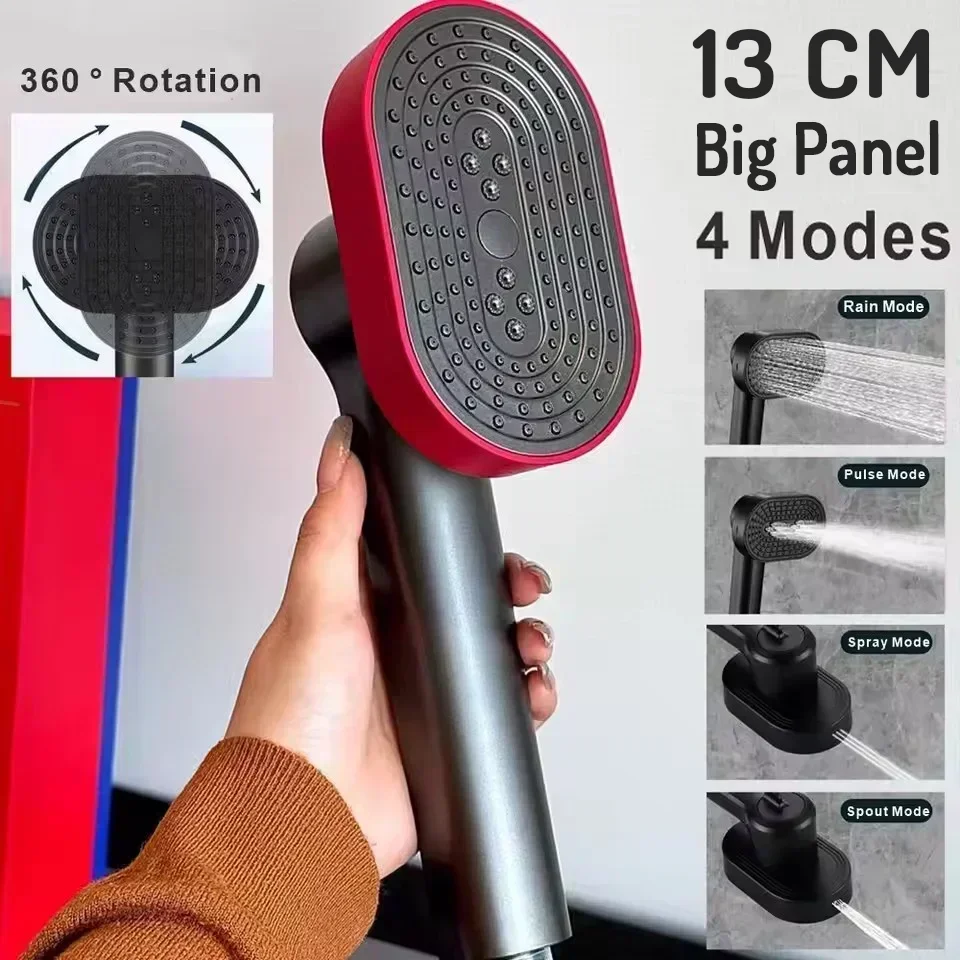 

Насадка для душа с большим потоком, 4 режима, насадка для душа высокого давления, вращающийся спрей, экономия воды, аксессуары для ванной комнаты