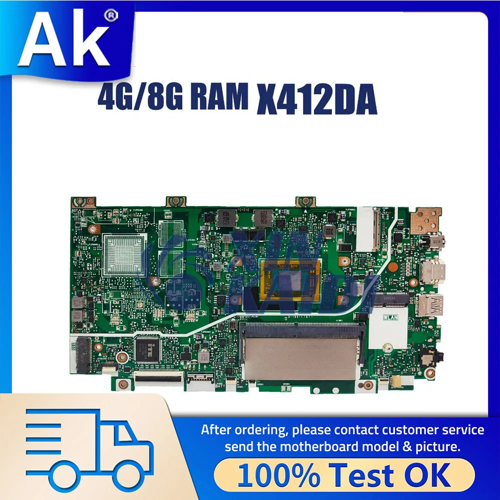 Notebook Mainboard For ASUS X412DK X412D X412DA A412D F412D Laptop Motherboard CPU R3 R5 R7 UMA 4G 8G-RAM 100% Test OK