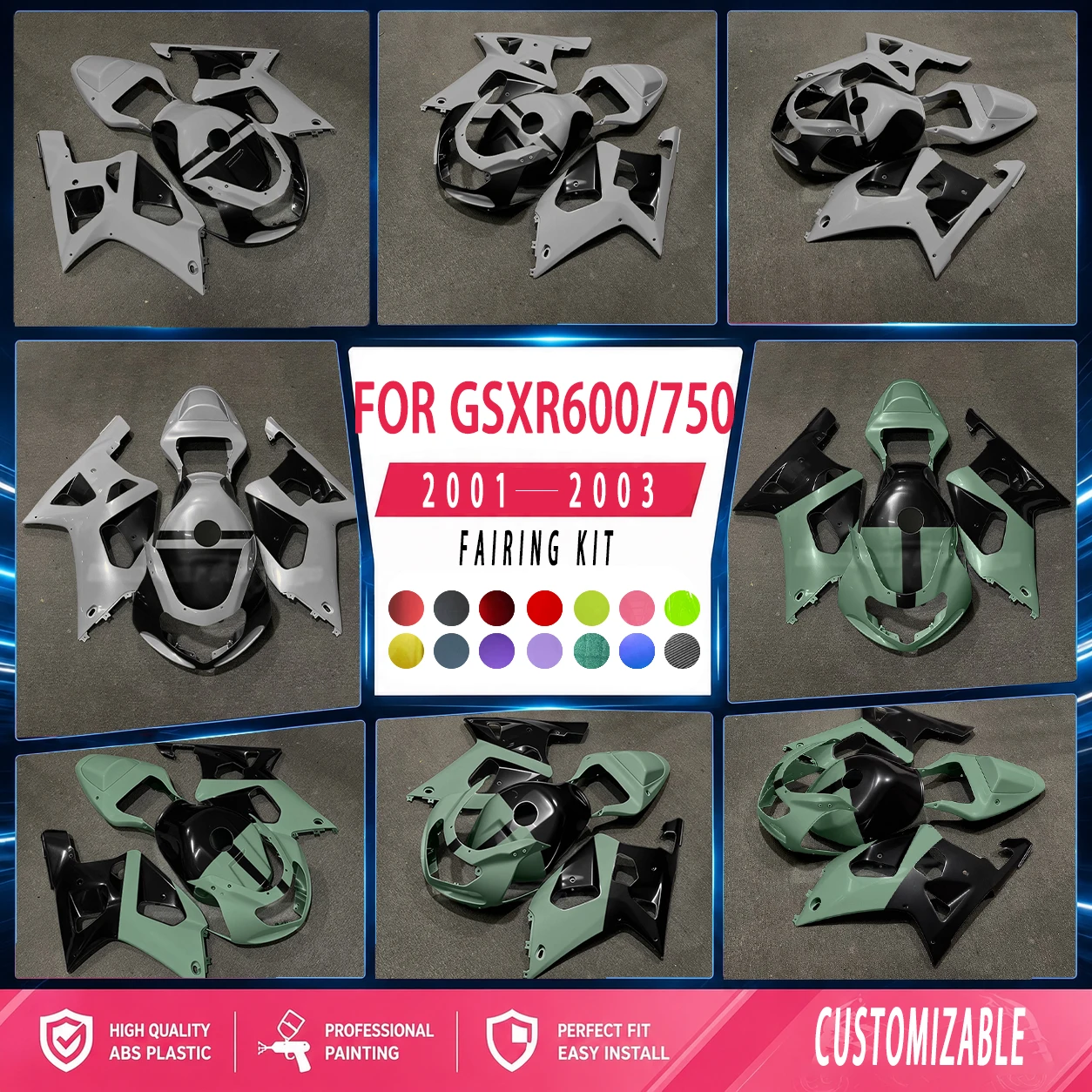 Für 2001 2002 2003 GSXR750 600 Verkleidungsset 01 02 03 GSXR600 750 Motorradverkleidungen Neuer Stil Karosserie-Set