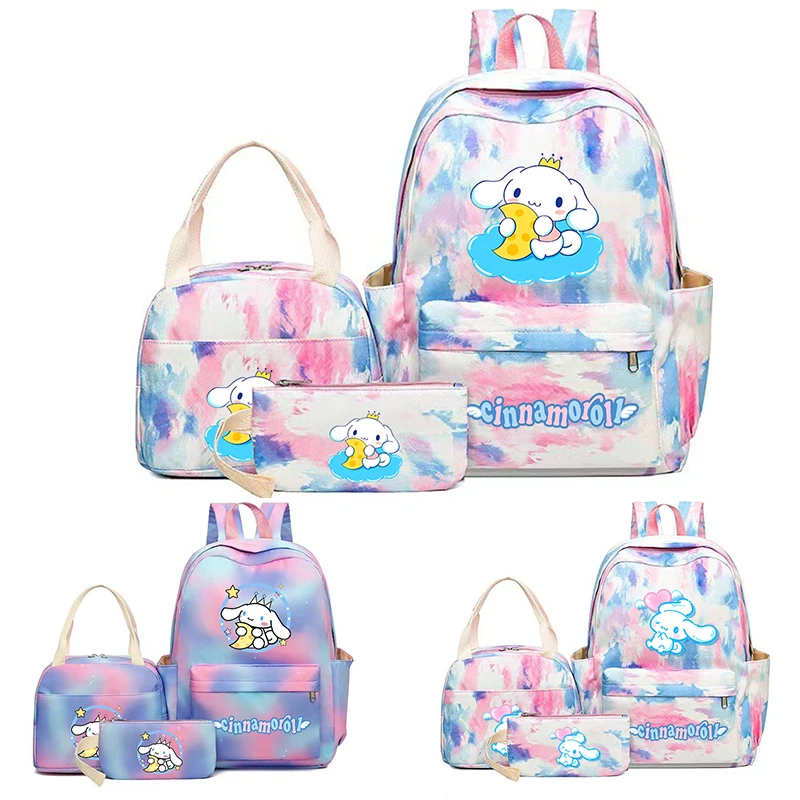 

3Pcs set Student Schoolbags Cinnamoroll Girl Kid Backpack Large Double Shoulder Bag Travel Pen Lunch Bags Bookbag Laptop Sets