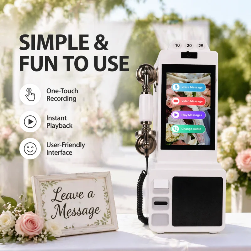 

8-inch touchscreen large screen audio and video guestbook, 64G phone booth with photo message recording, MP4 video and audio gue