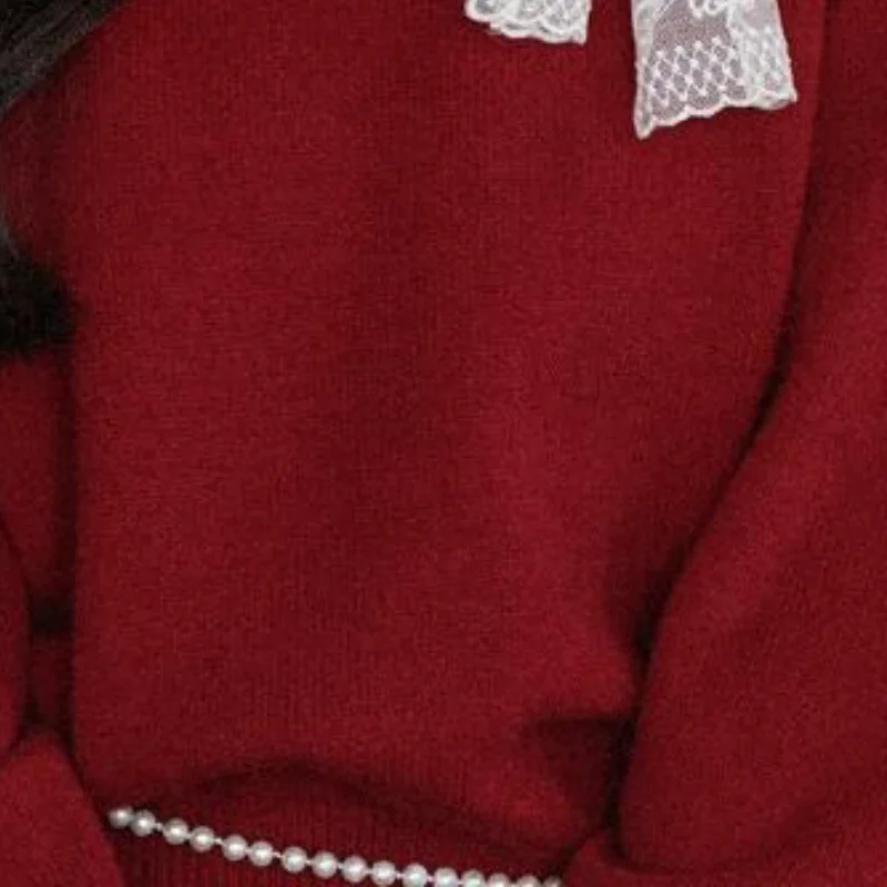 

Осень-зима 2026, женский новый корейский стиль, кружевной кукольный воротник, вязаный свитер с длинными рукавами, модные универсальные дизайнерские топы в ленивом стиле