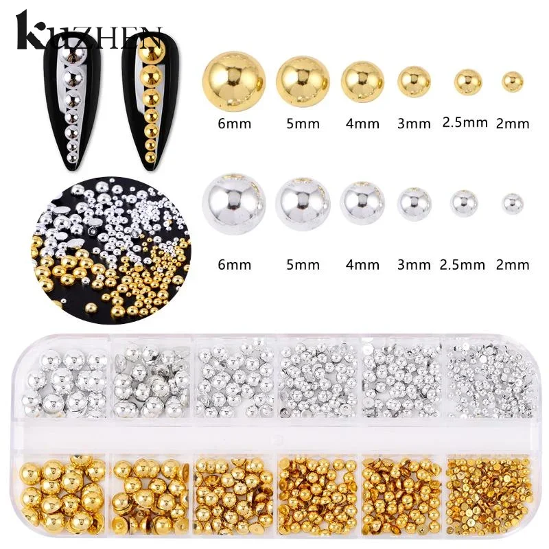 12 rasters gemengde halfronde parel gouden en zilveren nagelbedels nageldecor manicure nagelsalonaccessoires