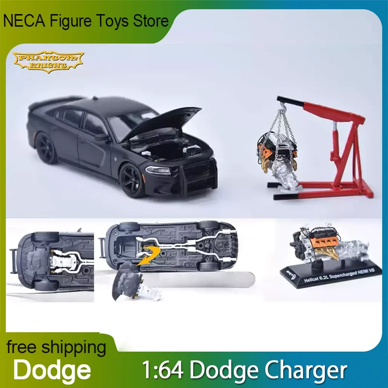 Phantom Knight 1:64 Dodge Charger Srt Hellcat, Modelo de Auto a Escala, Capó Abrible, Motor Hemi V8 Supercargado de 6.2L Desmontable, Juguete