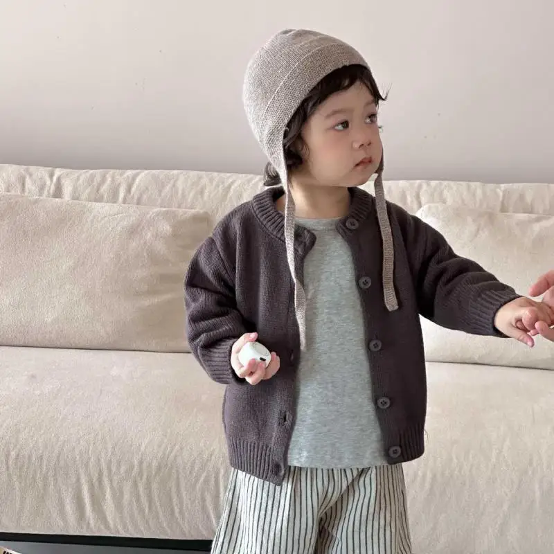 

2025 Autumn New Children Sweater Coat Solid Boys Girls Long Sleeve Knit Cardigan Baby Cotton Casual Jacket Fashion Kids Clothes