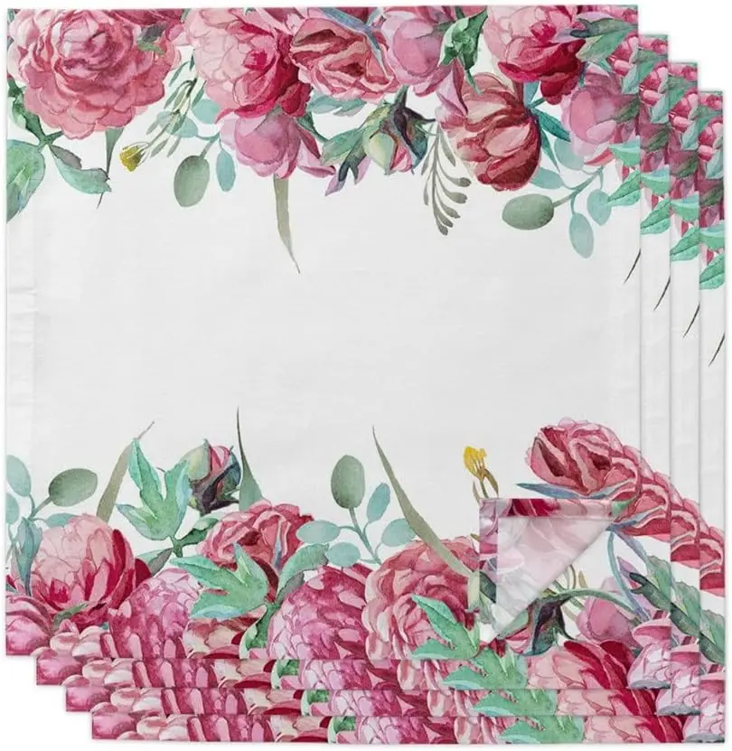 

Peony Flowers Watercolor White Table Napkin Cloth Set for Party Wedding Kitchen Dinner Napkins(4pcs)
