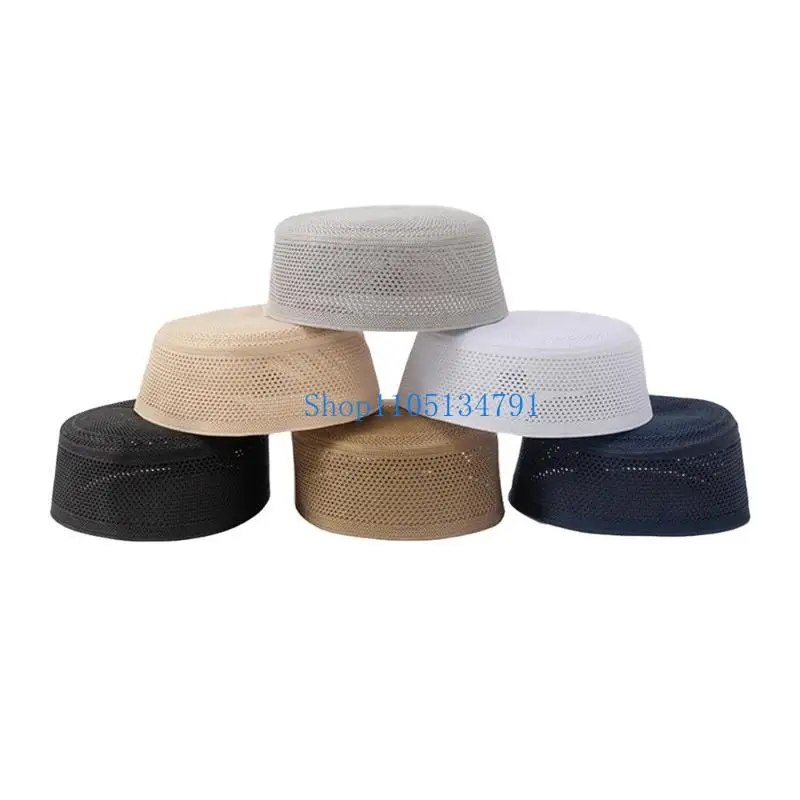 Knitting Hijab Prayer Hat Indian Turban Caps for Adult Breathable Cotton Kufi Round Hat Arabia Hat Islamic Worships Hat