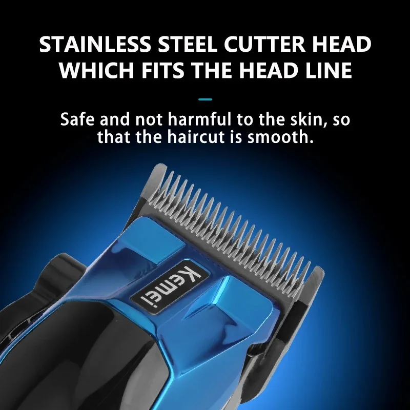 ماكينة قص الشعر الاحترافية من Kemei، ماكينة تشذيب الشعر اللاسلكية القابلة لإعادة الشحن، ماكينة حلاقة كهربائية لقص الشعر للرجال