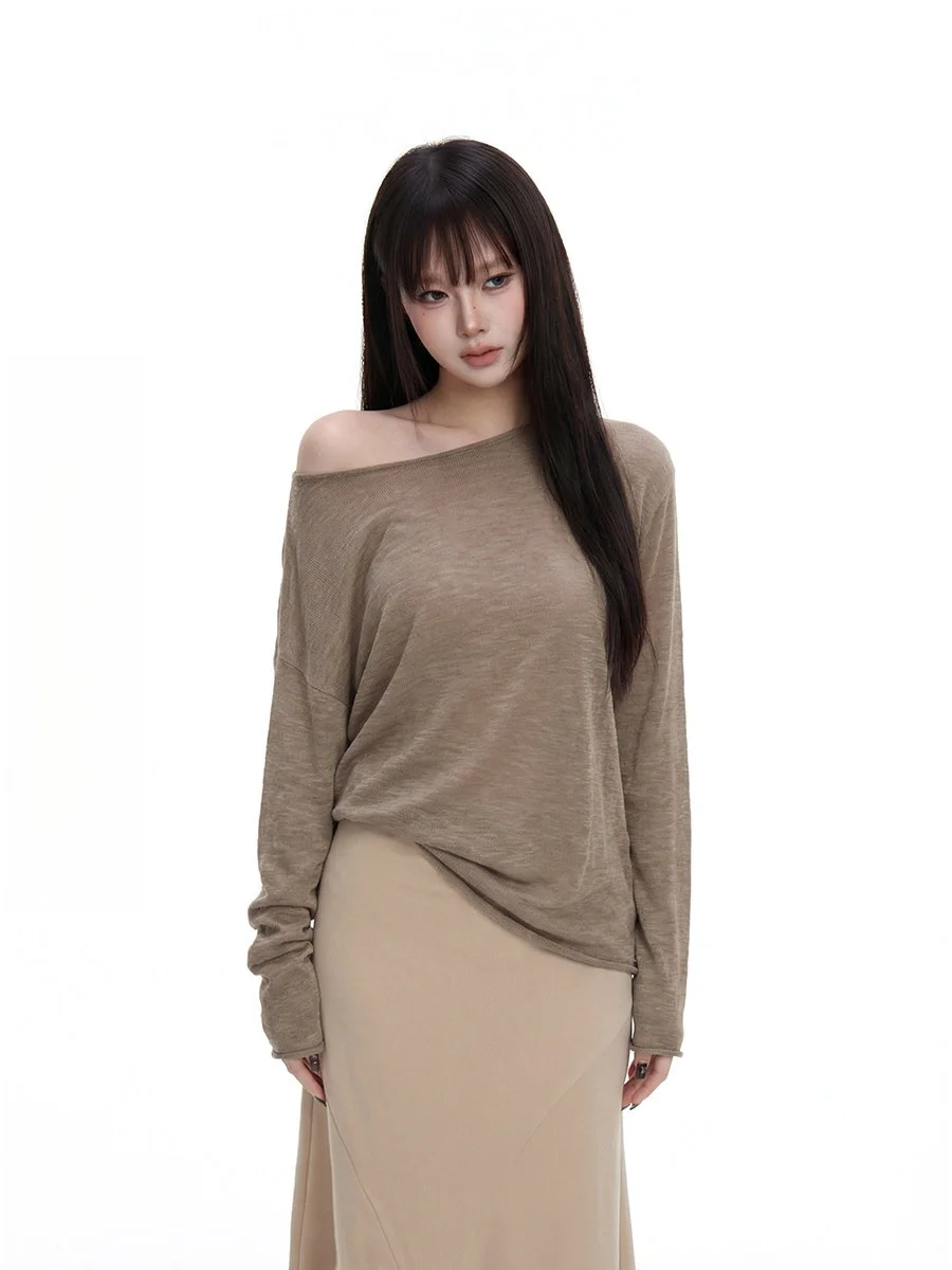 

Вязаный свитер Oaeal с открытыми плечами, женский, приталенный, с длинным рукавом, повседневный, весенняя новинка, для ежедневной носки, от WITHMIN