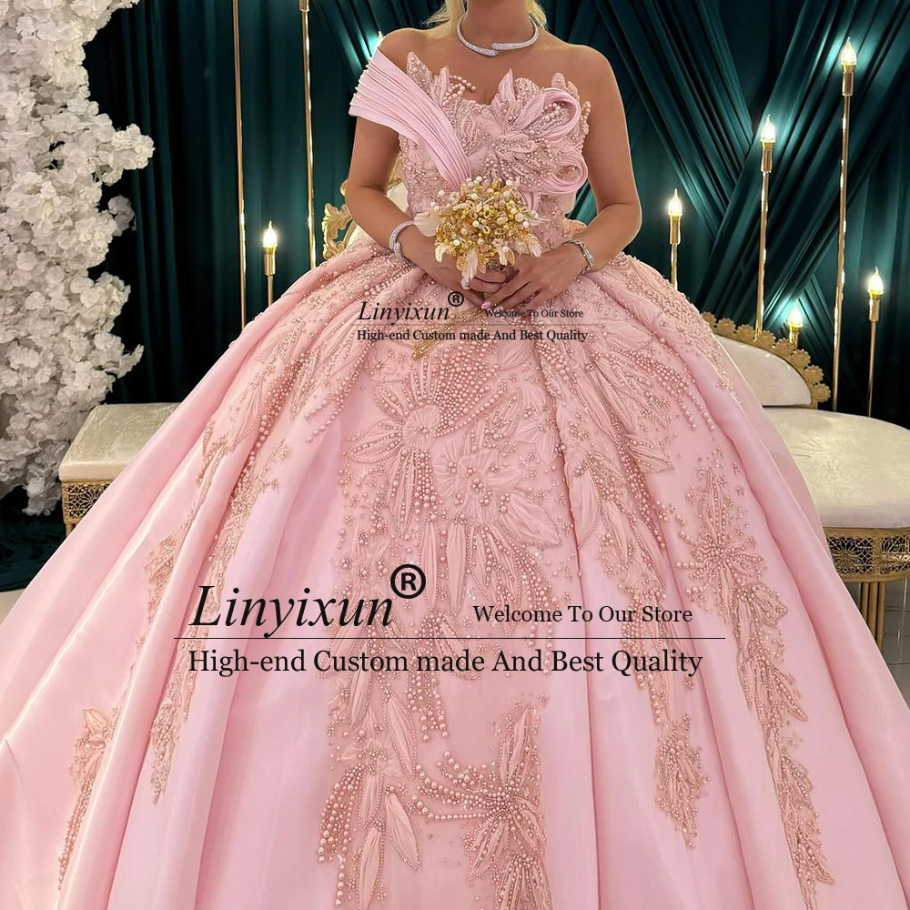 Magnífico vestido para quinceañeras con cuentas 2025, vestido de fiesta de cumpleaños con un hombro para niña, vestidos de gala personalizados