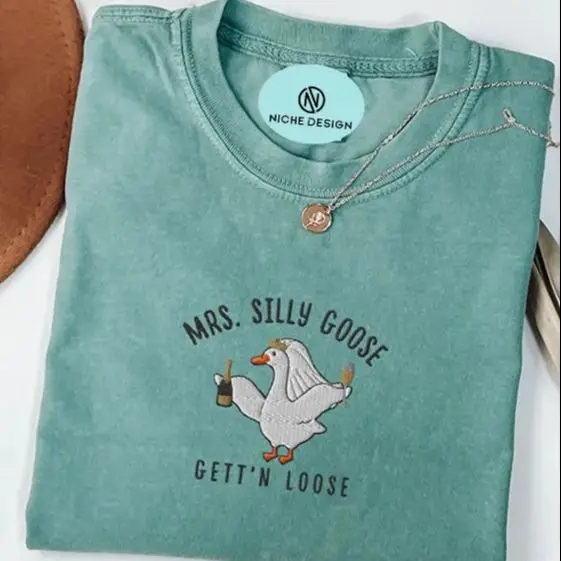 

Embroidered Goose Bride Shirt, Comfort Colors Funny Goose Lover Tshirt, Married Couple Matching Wedding Gift,Luxury Bachelorett