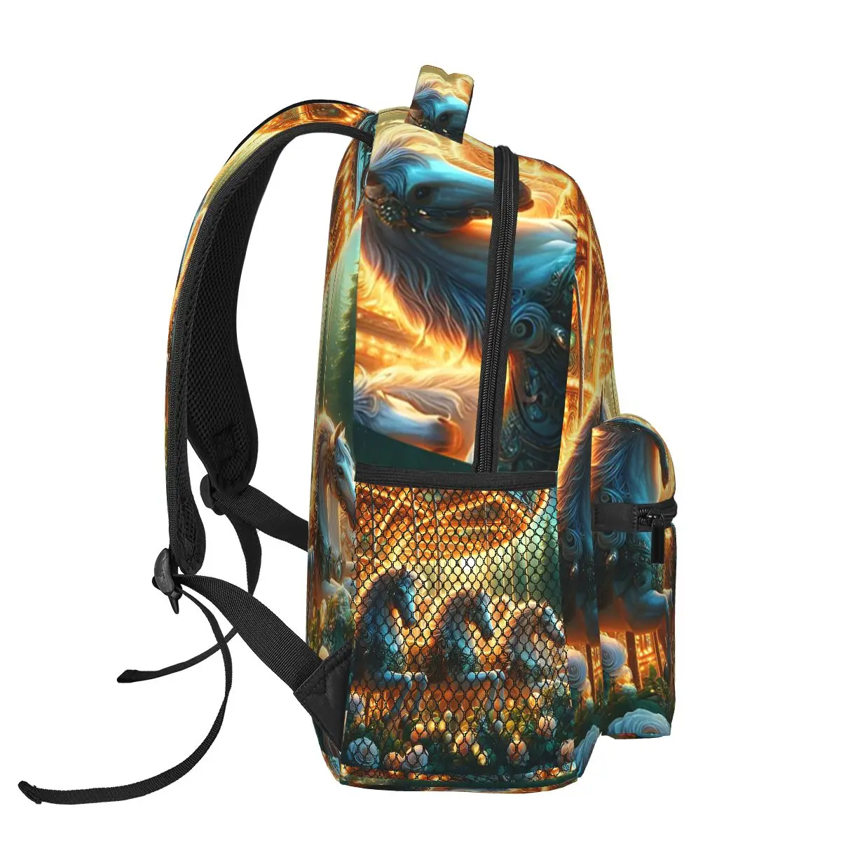 Glowing Horse Carousel With Roses Around Backpack Hot Sale Daypack Large Capacity BookBag School Bag Shoulder Bags for Men Women