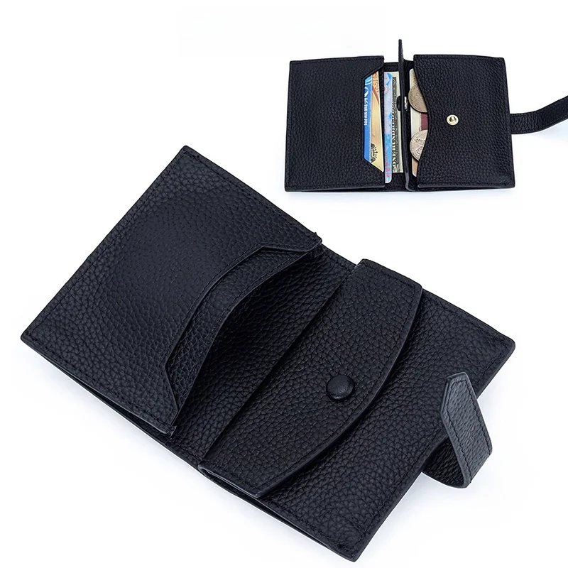 

Pure Color Genuine Top Layer Cowhide ort Wallet Women's Cact Leather Coin Purse Multi-Functional ID Document Bag
