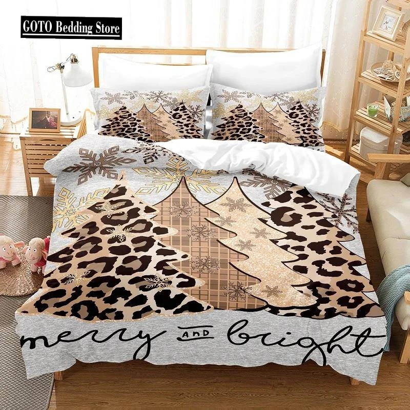 Dekbedovertrek 240x220 Leopard Christmas Tree Duvet Cover Set Cotton Soft Comfortable Bed Cover Pillowcases Queen Super King