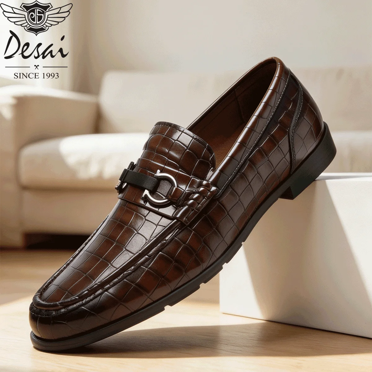 Desai Men's 2026 Autumn Croc Embossed Loafers Slip‑on Metal Buckle For Office Commute Wedding School Supplies Formal Events