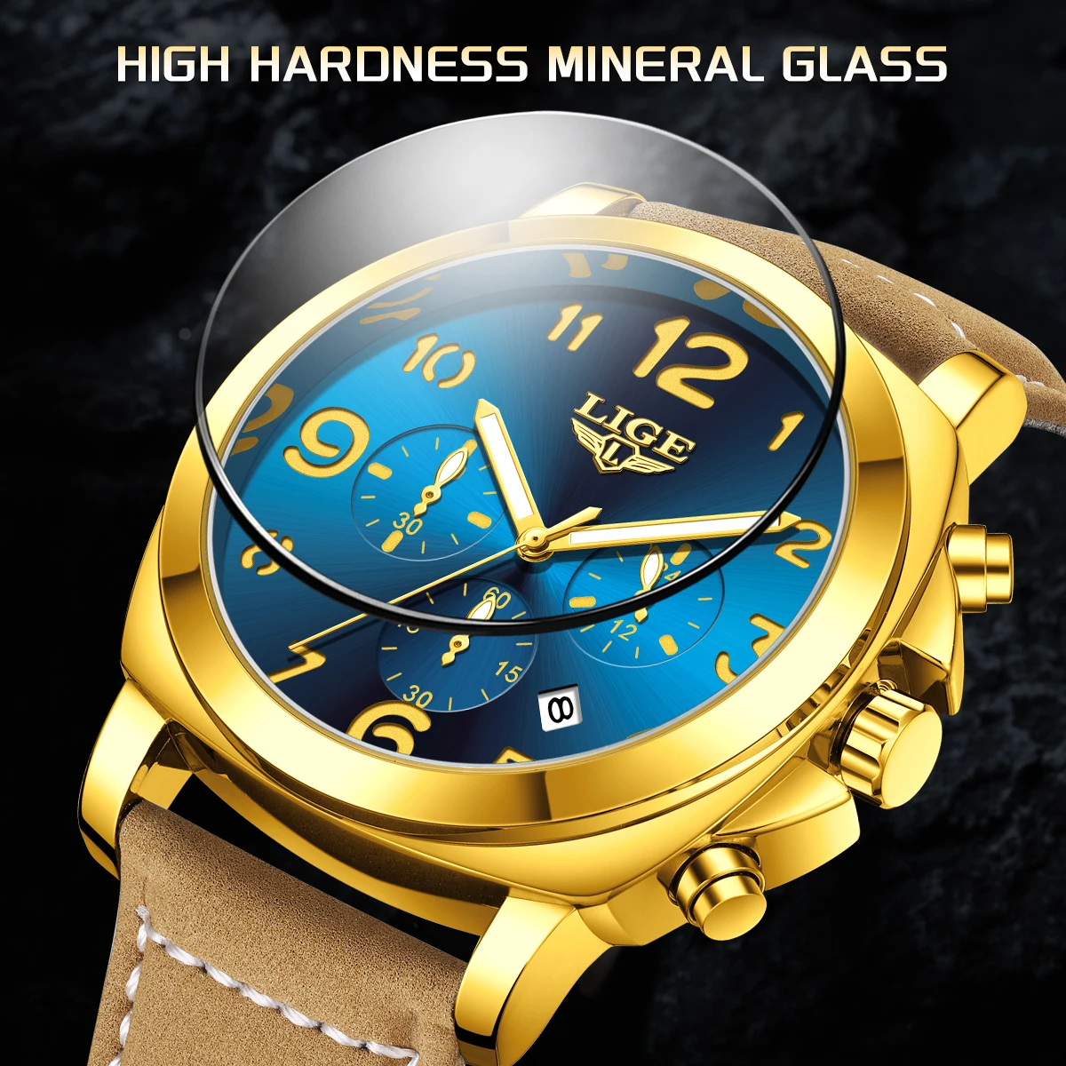 

Новая мода LIGE Ретро Классические кварцевые мужские часы Повседневные спортивные кожаные часы с календарем Водонепроницаемые светящиеся часы с цифровым циферблатом для мужчин