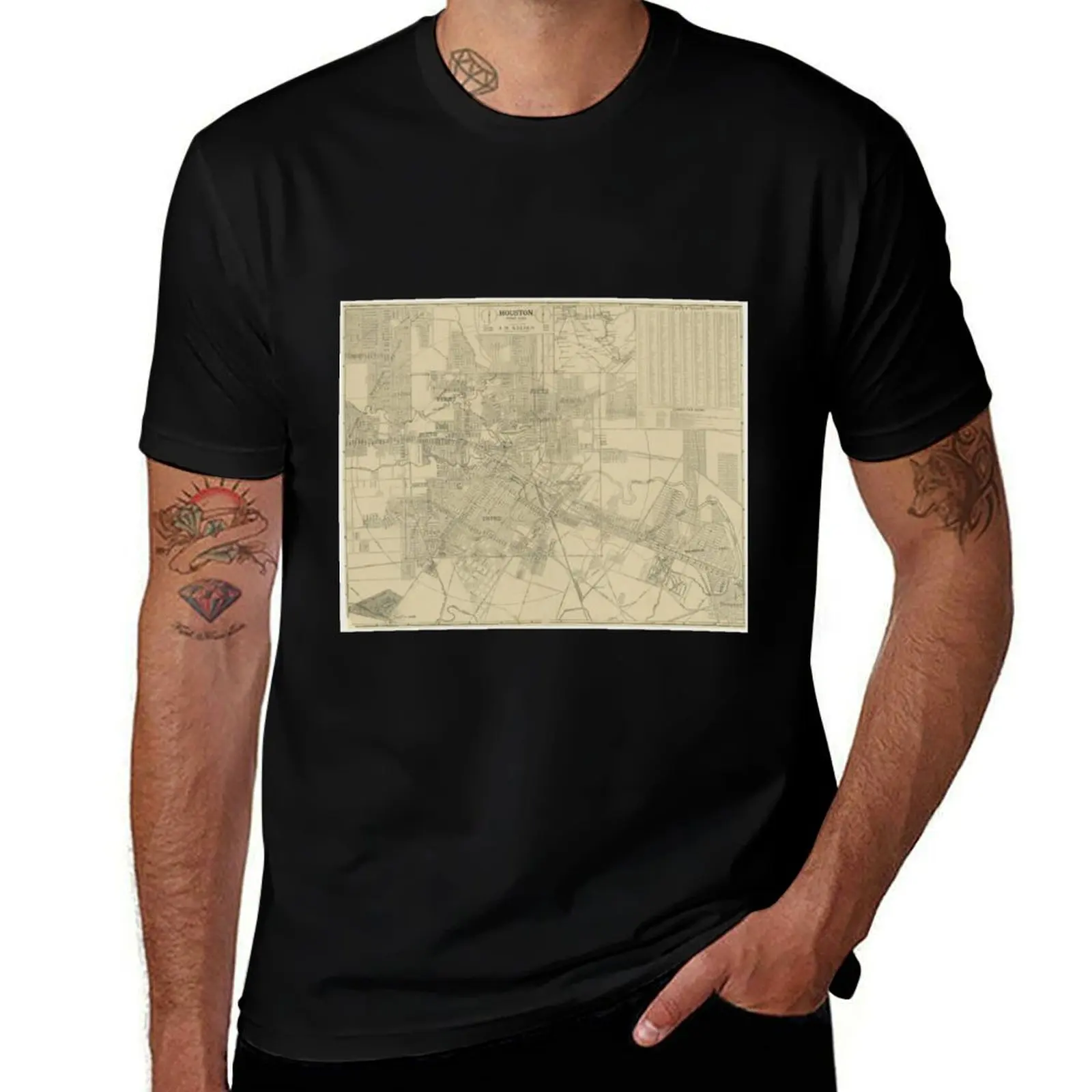 

Vintage Map of Downtown Houston (1913) T-Shirt vintage graphic tee essential t shirt funny shirt cotton Men's t-shirts