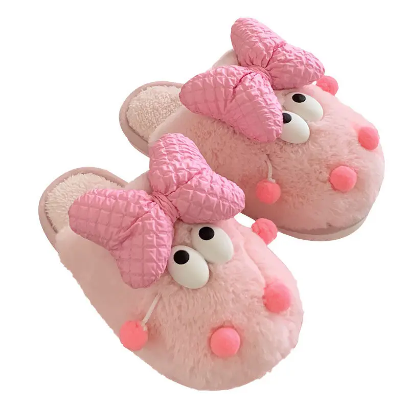 Autumn and winter new funny big eye warm plush cotton slippers women's soft-soled bedroom casual cotton shoes