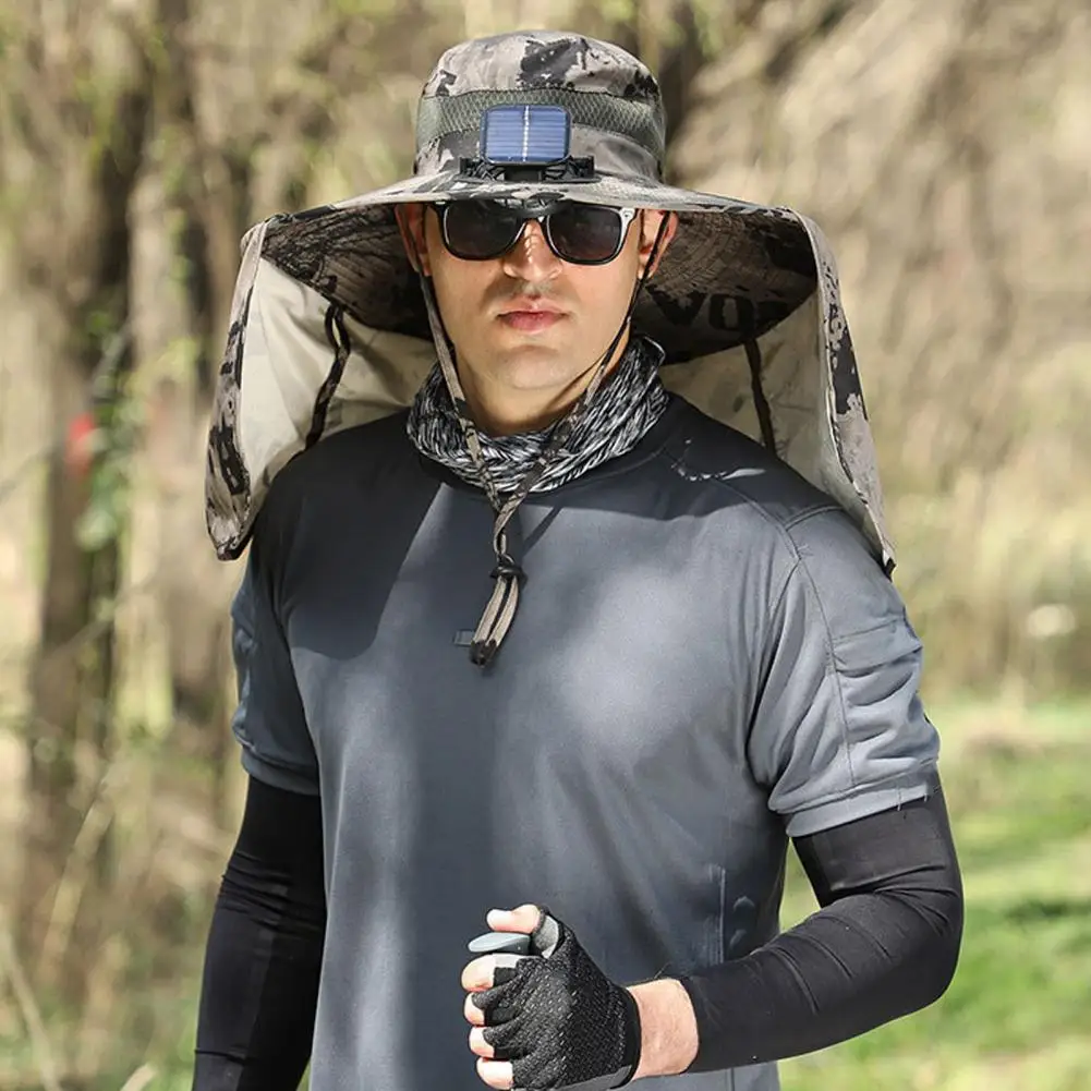 Chapeau solaire aste avec protection UV, chapeau de ventilateur solaire, chapeau de pêche pliable, rabat de cou, adapté aux touristes, hommes, femmes, randonnée