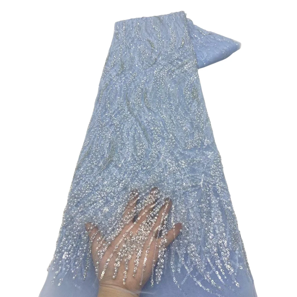 

African Beaded Lace Fabrics for Wedding Dress Party J-1406209 French Tulle Beads Net High Quality Nigerian Luxury