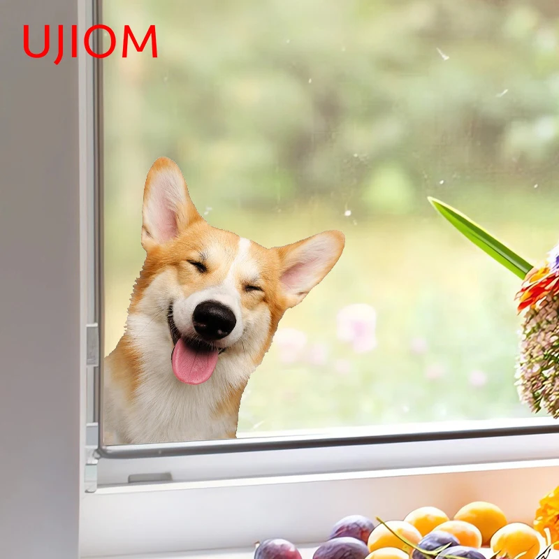 UJIOM 13cm X 10.8cm Peeker Cute Dog Wall Stickers Waterproof Sunscreen Refrigerator Kids Room Decal Decoration Chambre Mural